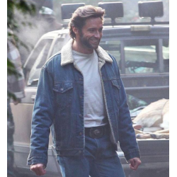 Hugh Jackman Blue Denim Shearling Jacket